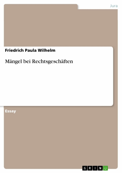 Mängel bei Rechtsgeschäften - Friedrich Paula Wilhelm