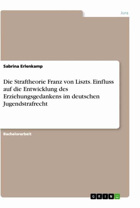 Die Straftheorie Franz von Liszts. Einfluss auf die Entwicklung des Erziehungsgedankens im deutschen Jugendstrafrecht - Sabrina Erlenkamp