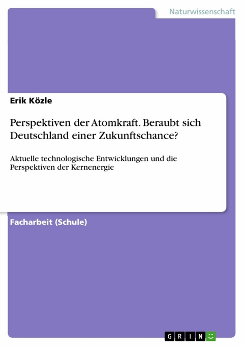 Perspektiven der Atomkraft. Beraubt sich Deutschland einer Zukunftschance? - Erik Közle