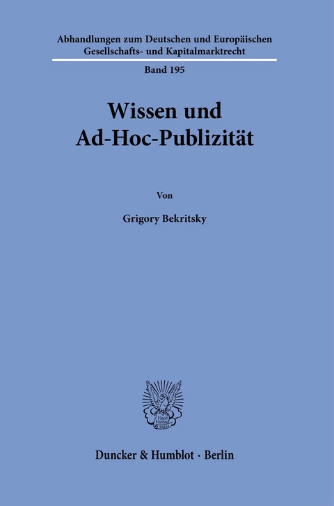 Wissen und Ad-Hoc-Publizität. -  Grigory Bekritsky