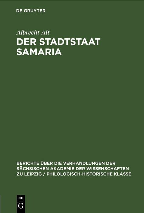 Der Stadtstaat Samaria - Albrecht Alt