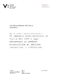 Il restauro architettonico in Italia dal 1945 a oggi attraverso le riviste scientifiche di settore: annotazioni e riflessioni - Simone Vassalluzzo