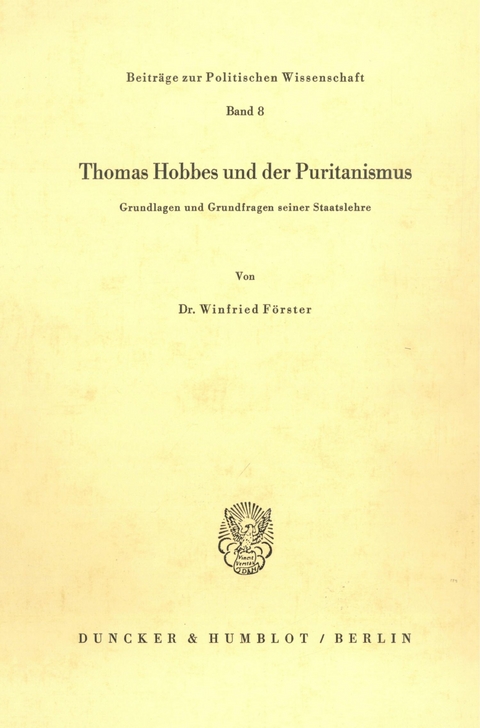 Thomas Hobbes und der Puritanismus. -  Winfried Förster