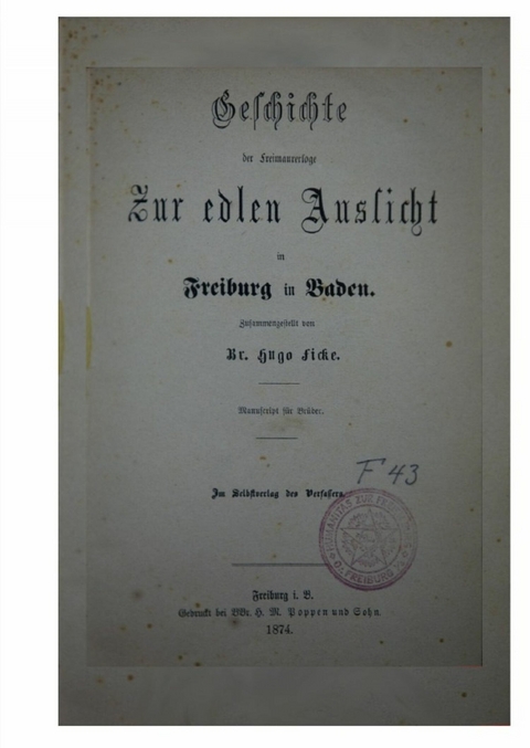 Geschichte der Freimaurerloge Zur edlen Aussicht 1784-1874 - Hugo Ficke