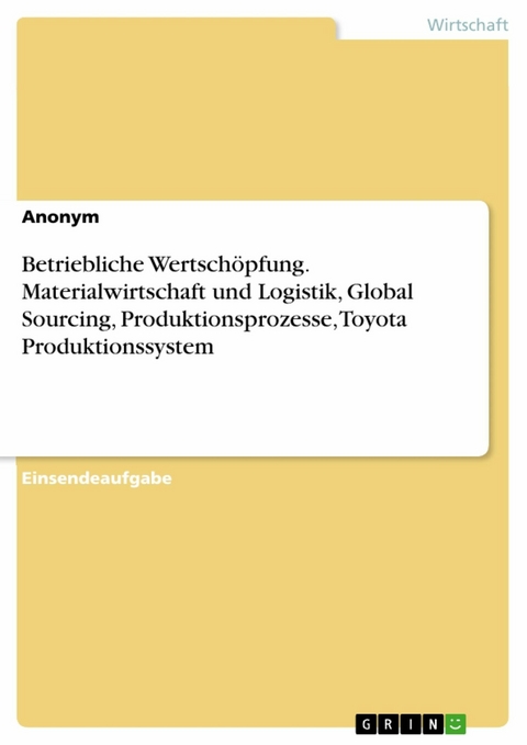 Betriebliche Wertschöpfung. Materialwirtschaft und Logistik, Global Sourcing, Produktionsprozesse, Toyota Produktionssystem