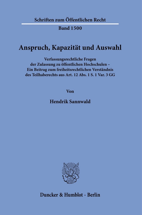 Anspruch, Kapazität und Auswahl. -  Hendrik Sannwald