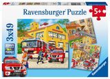 Ravensburger Kinderpuzzle - 09401 Feuerwehreinsatz - Puzzle für Kinder ab 5 Jahren, mit 3x49 Teilen - 