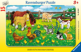 Ravensburger Kinderpuzzle - 06046 Bauernhoftiere auf der Wiese - Rahmenpuzzle für Kinder ab 3 Jahren, mit 15 Teilen - 