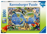 Ravensburger Kinderpuzzle - 10540 Tierisch um die Welt - Puzzle-Weltkarte für Kinder ab 6 Jahren, mit 100 Teilen im XXL-Format - 