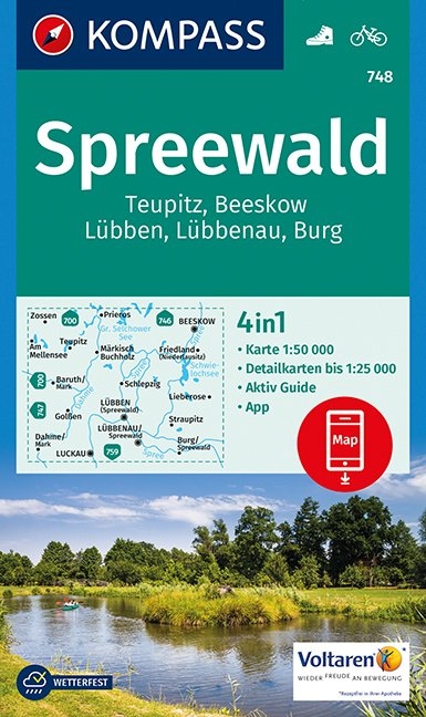 KOMPASS Wanderkarte Spreewald, Teupitz, Beeskow, Lübben, Lübbenau, Burg - 