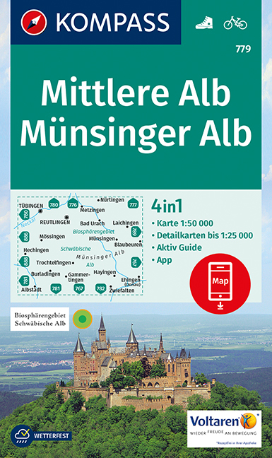 KOMPASS Wanderkarte Mittlere Alb, Münsinger Alb - 