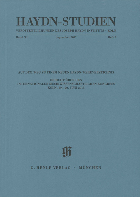 Haydn Studien. Veröffentlichungen des Joseph Haydn-Instituts Köln. Band XI, Heft 2, September 2017 - Armin Raab, Ulrich Konrad, James Webster, Sonja Gerlach, Balázs Mikusi, János Malina