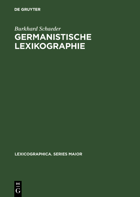 Germanistische Lexikographie - Burkhard Schaeder