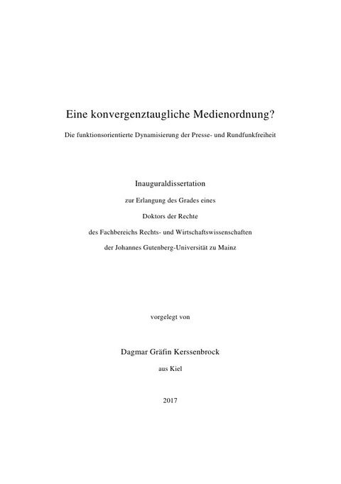 Eine konvergenztaugliche Medienordnung? - Dagmar Gräfin Kerssenbrock