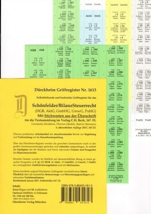 BILANZSTEUERRECHT (AktG, GmbHG, HGB, UmwG), 94 Dürckheim-Griffregister Nr. 1613 mit Stichworten für das Steuerberaterexamen (2017/2018) - Thorsten Glaubitz, Constantin Dürckheim, Beatrice Hartmann