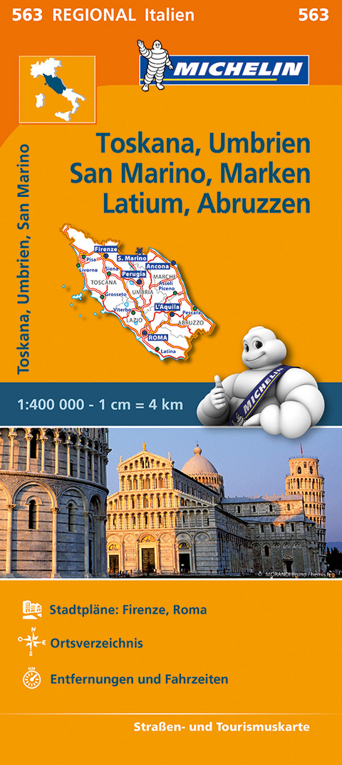 Michelin Toskana, Umbrien, San Marino, Marken, Latium, Abruzzen. StraÃen- und Tourismuskarte 1:400.000