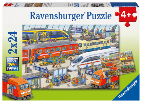 Ravensburger Kinderpuzzle - 09191 Trubel am Bahnhof - Puzzle für Kinder ab 4 Jahren, mit 2x24 Teilen