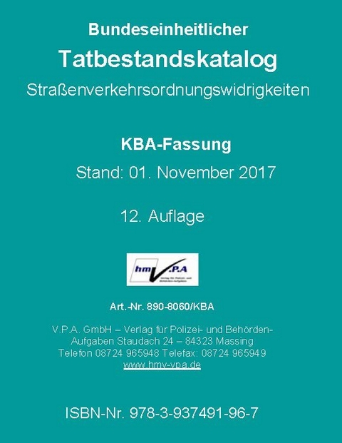 Bundeseinheitlicher Tatbestandskatalog KBA-Langfassung, gebunden - 