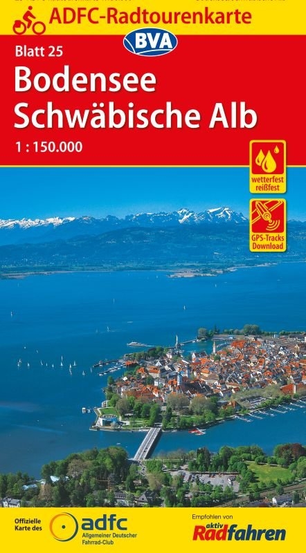 ADFC-Radtourenkarte 25 Bodensee Schwäbische Alb 1:150.000, reiß- und wetterfest, GPS-Tracks Download