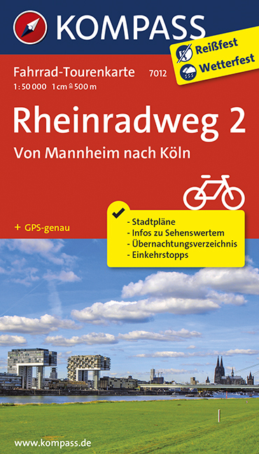 Fahrrad-Tourenkarte Rheinradweg 2, Von Mannheim nach Köln - 