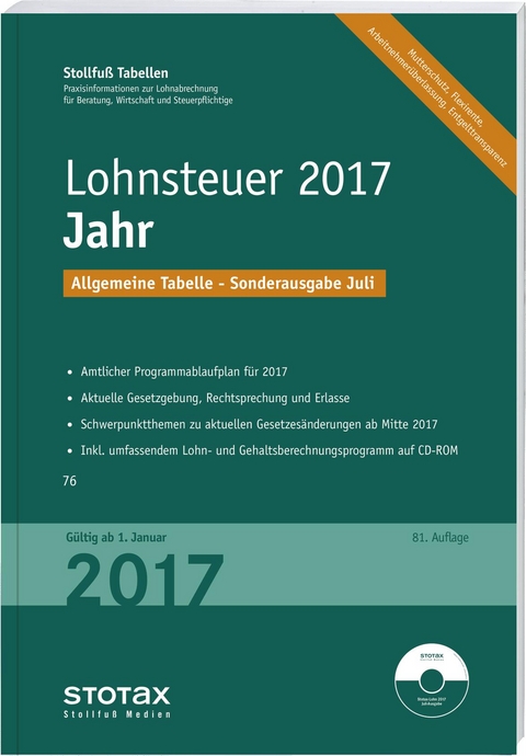 Tabelle, Lohnsteuer 2017 Jahr - Sonderausgabe Juli