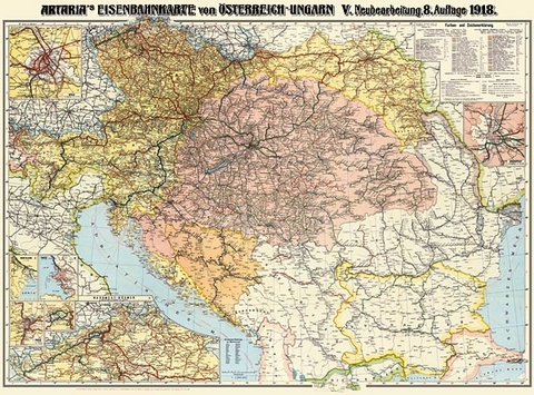 Eisenbahnkarte Österreich-Ungarn und Balkanstaaten 1918 - 