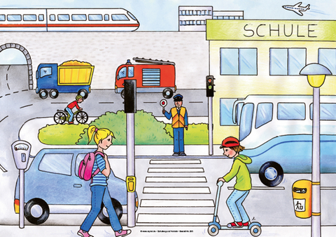 Erzählbild Schulweg und Verkehr - 