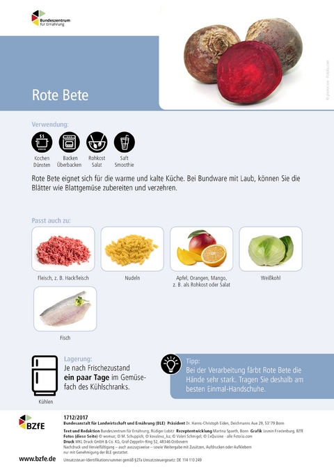 Lebensmittel-Infoblatt: Rote Beete - Rüdiger Lobitz, Martina Spaeth