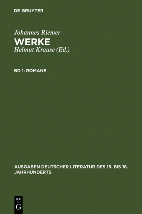 Johannes Riemer: Werke / Romane - Johannes Riemer