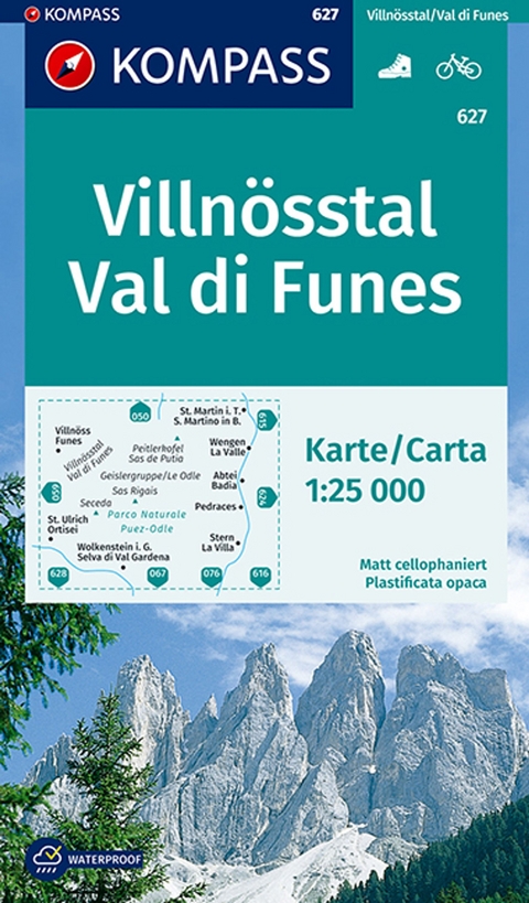 KOMPASS Wanderkarte 627 Villnösstal, Val di Funes