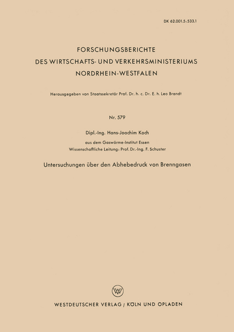 Untersuchungen über den Abhebedruck von Brenngasen - Hans-Joachim Koch