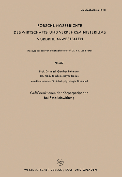 Gefäßreaktionen der Körperperipherie bei Schalleinwirkung - Gunther Lehmann