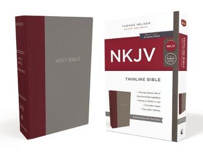 NKJV, Thinline Bible, Cloth over Board, Burgundy/Gray, Red Letter, Comfort Print -  Thomas Nelson