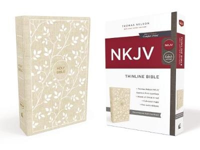 NKJV, Thinline Bible, Cloth over Board, White/Tan, Red Letter, Comfort Print -  Thomas Nelson