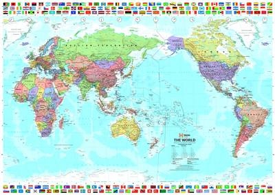 World & Flags Map Laminated TUBED