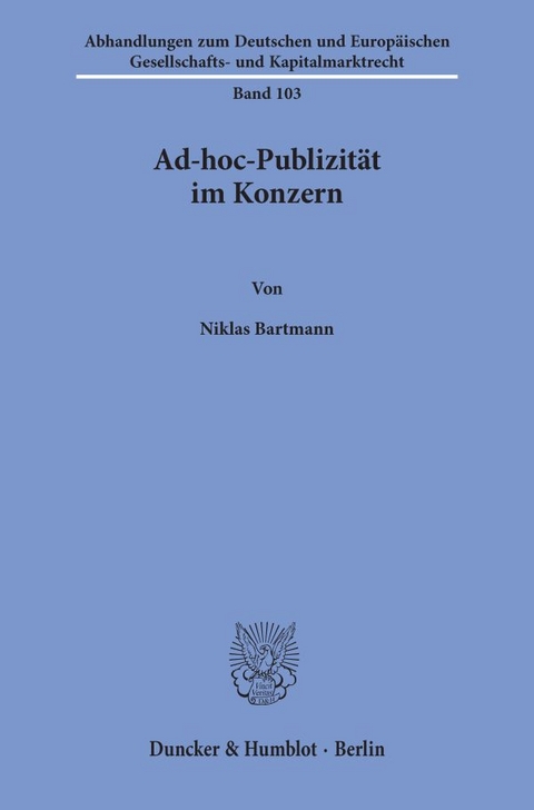 Ad-hoc-Publizität im Konzern. - Niklas Bartmann