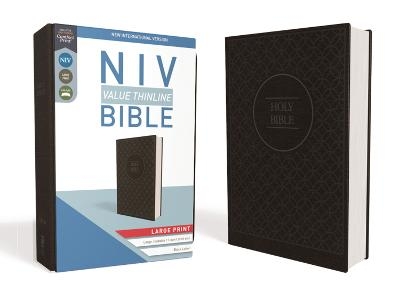NIV, Value Thinline Bible, Large Print, Leathersoft, Gray/Black, Comfort Print -  Zondervan