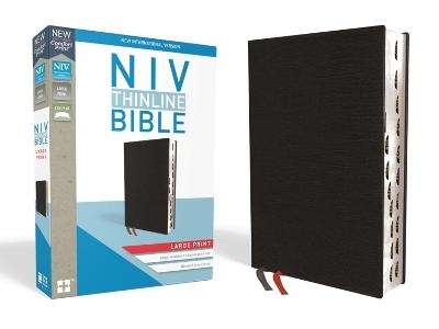 NIV, Thinline Bible, Large Print, Bonded Leather, Black, Red Letter, Thumb Indexed, Comfort Print -  Zondervan