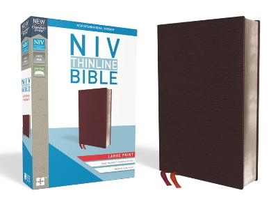 NIV, Thinline Bible, Large Print, Bonded Leather, Burgundy, Red Letter, Thumb Indexed, Comfort Print -  Zondervan