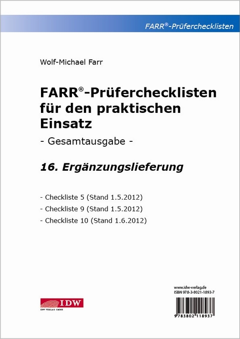 FARR Prüferchecklisten für den praktischen Einsatz - Wolf-Michael Farr