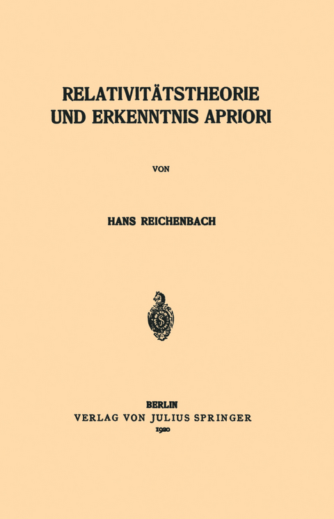 Relativitätstheorie und Erkenntnis Apriori - Hans Reichenbach