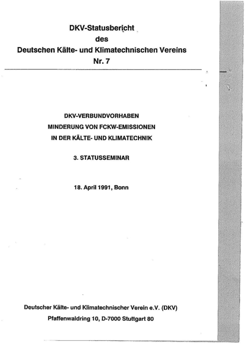 DKV-Verbundvorhaben. Minderung von FCKW-Emissionen in der Kälte- und Klimatechnik - Prof. Dr.-Ing. Laue  Hans-Jürgen