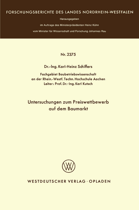 Untersuchungen zum Preiswettbewerb auf dem Baumarkt - Karl-Heinz Schiffers