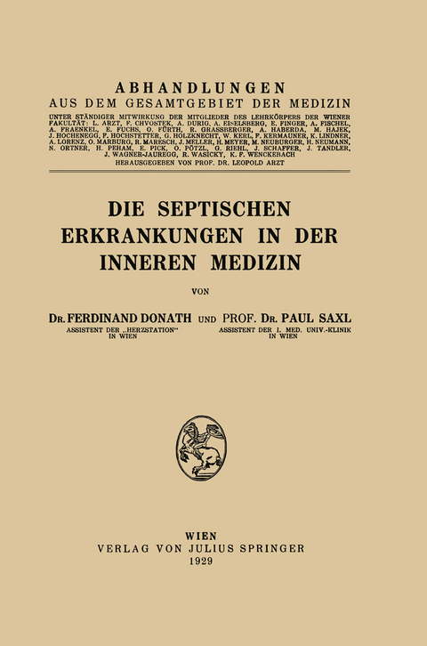Die Septischen Erkrankungen in der Inneren Medizin - Ferdinand Donath, Paul Saxl