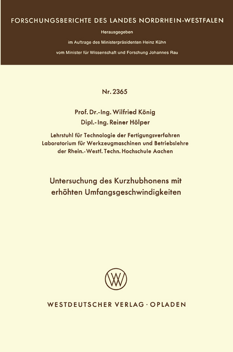 Untersuchung des Kurzhubhonens mit erhöhten Umfangsgeschwindigkeiten - Wilfried König