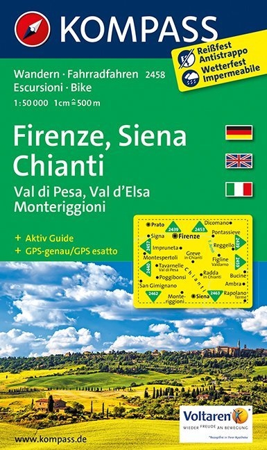 KOMPASS Wanderkarte Firenze, Siena, Chianti, Val di Pesa, Val d'Elsa, Monteriggioni - 