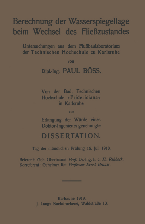 Berechnung der Wasserspiegellage beim Wechsel des Fließzustandes - Paul Böß