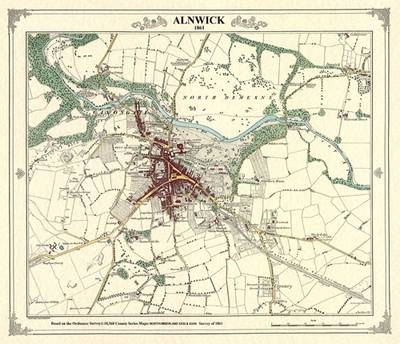 Alnwick 1861 Coloured Heritage Cartography Victorian Town Map - Peter J. Adams