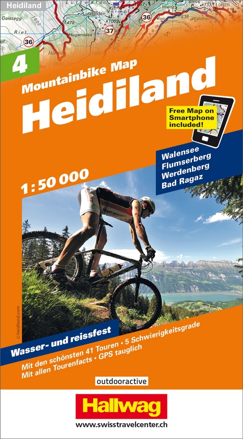 Hallwag Mountainbike-Karte 4 Heidiland 1:50.000