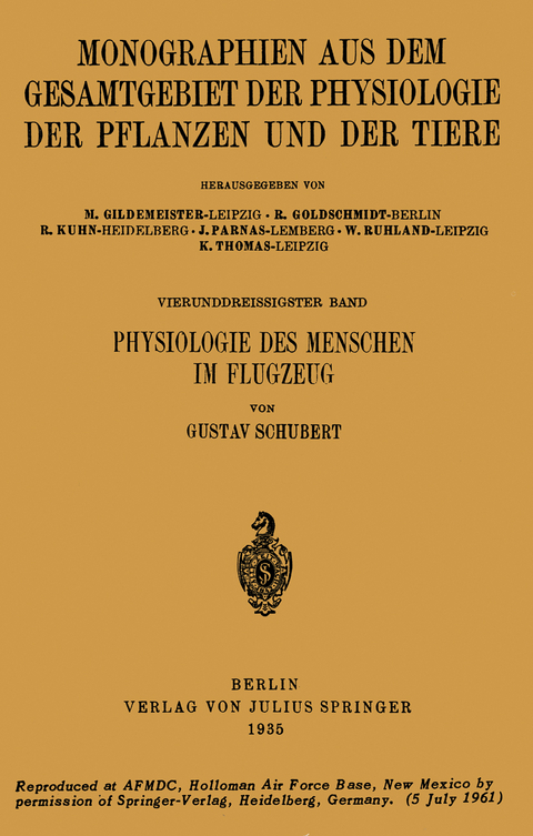 Physiologie des Menschen im Flugzeug - Gustav Schubert